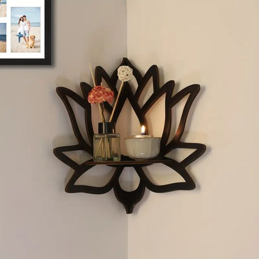 Dotz Brand Lotus Shaped Wall Shelf, Modern Wall Mounted Shelf, Wooden Shelf, Corner Shelf, Wall Decoration Items for Toys, Room Decoration Items for Plants, Home Decoration Items for Candles